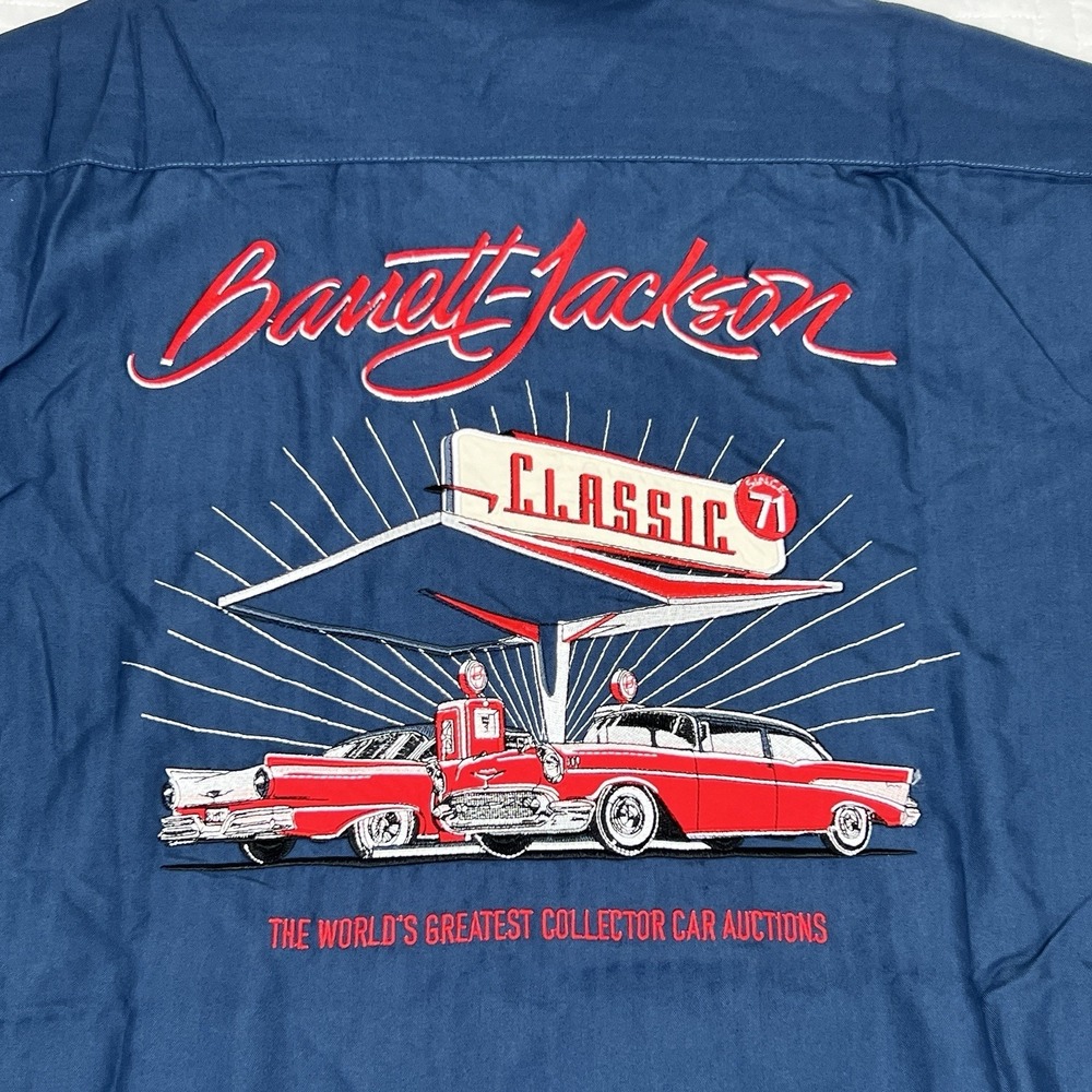 NEW Barrett Jackson Mens 2XL Embroidered Button Up Camp Shirt Classic 71 Car